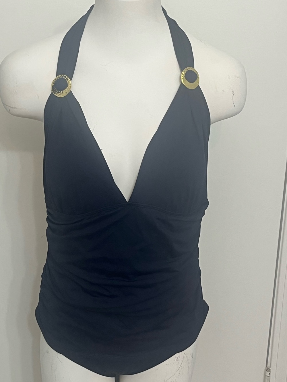 Lauren Ralph Lauren  Navy blues Halter One-Piece Swimsuit with Gold Ring Accents
